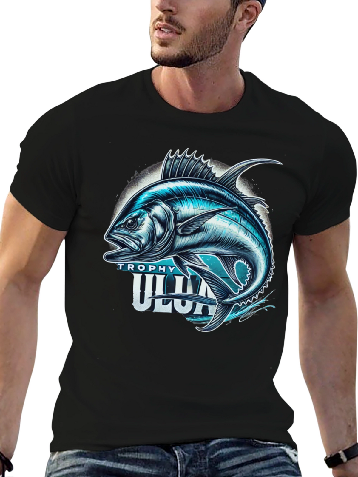 Trophy Ulua Black T-Shirt Fishing Graphic