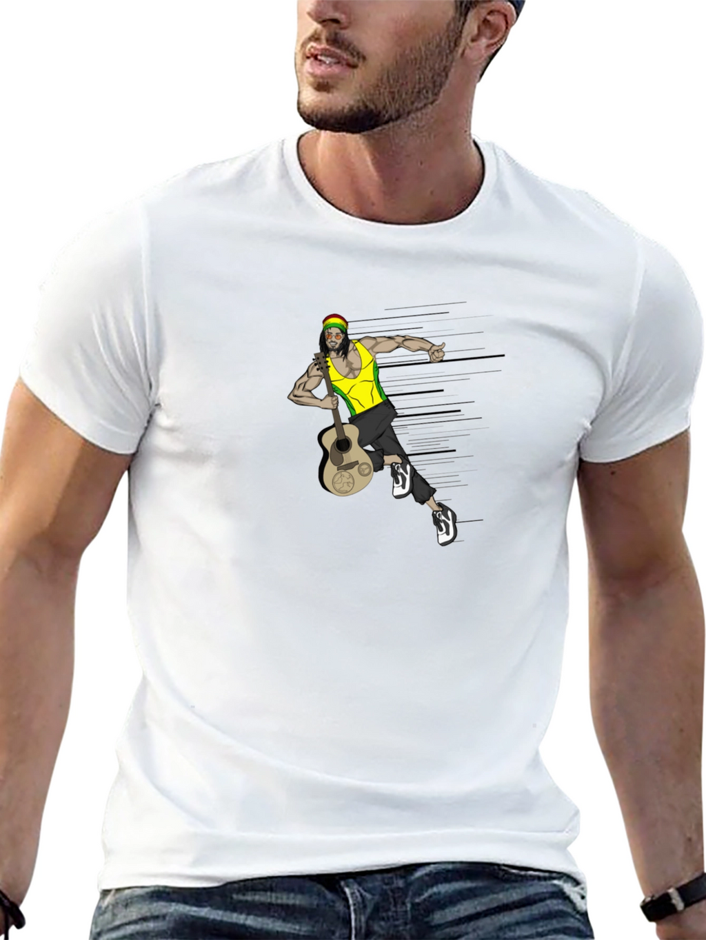 Rasta Man Guitar Graphic Tee - Black T-Shirt