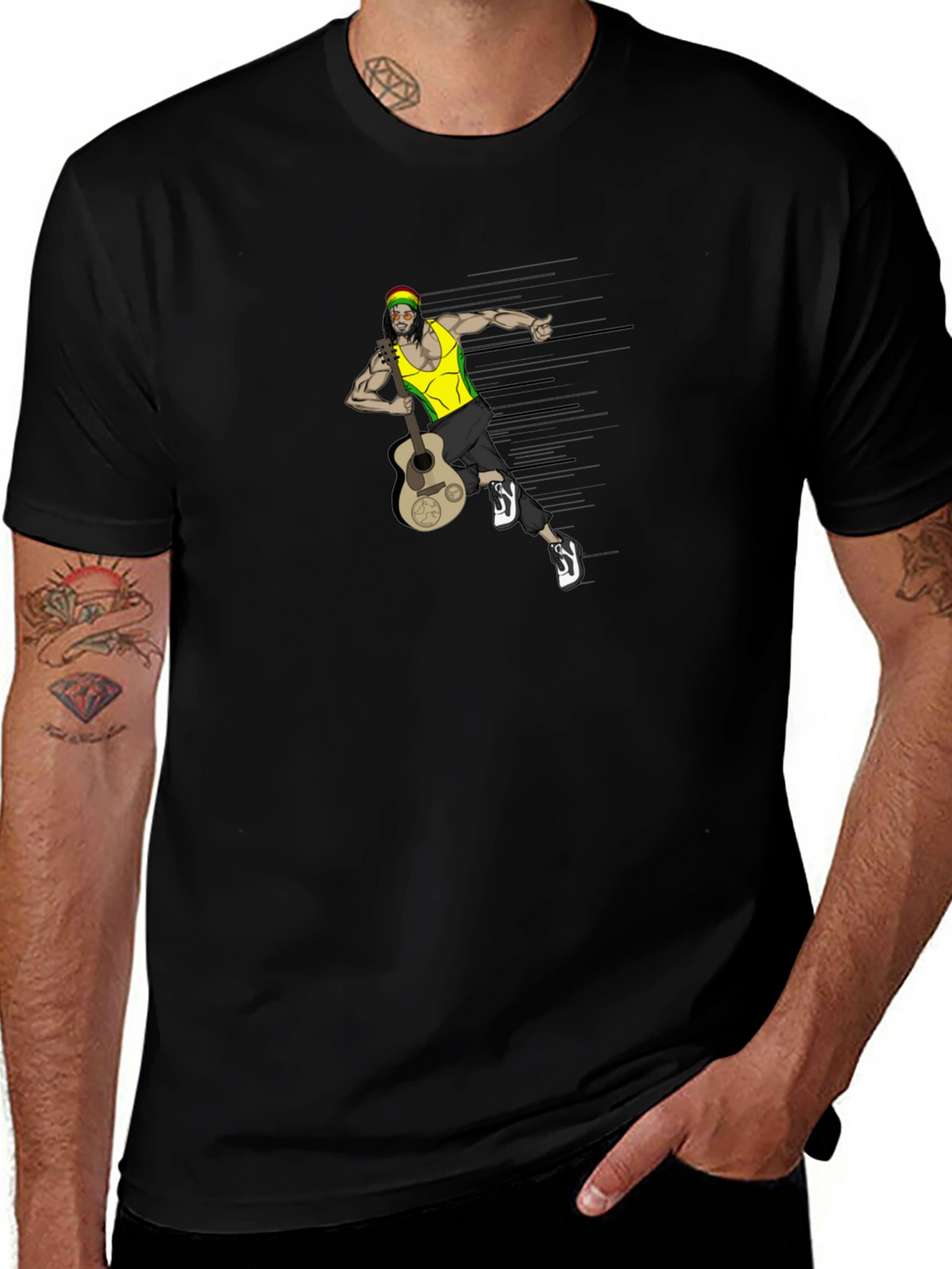 Rasta Man Guitar Graphic Tee - Black T-Shirt