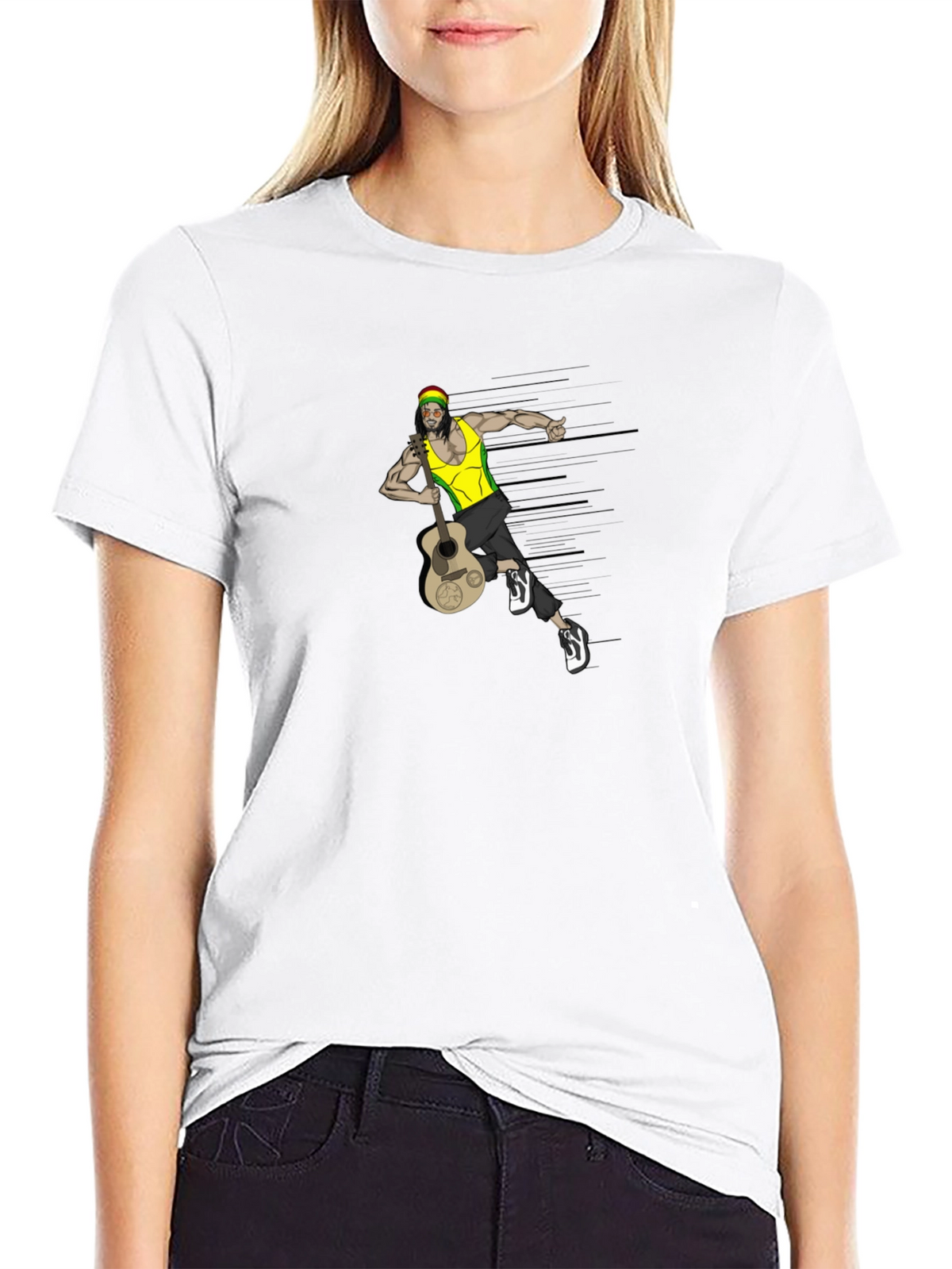 Rasta Man Guitar Graphic Tee - Black T-Shirt