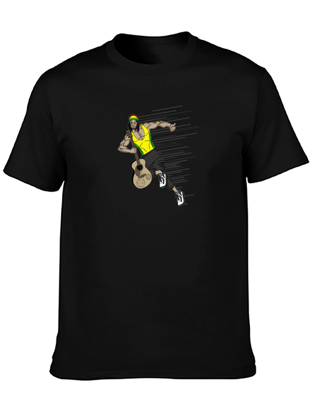 Rasta Man Guitar Graphic Tee - Black T-Shirt