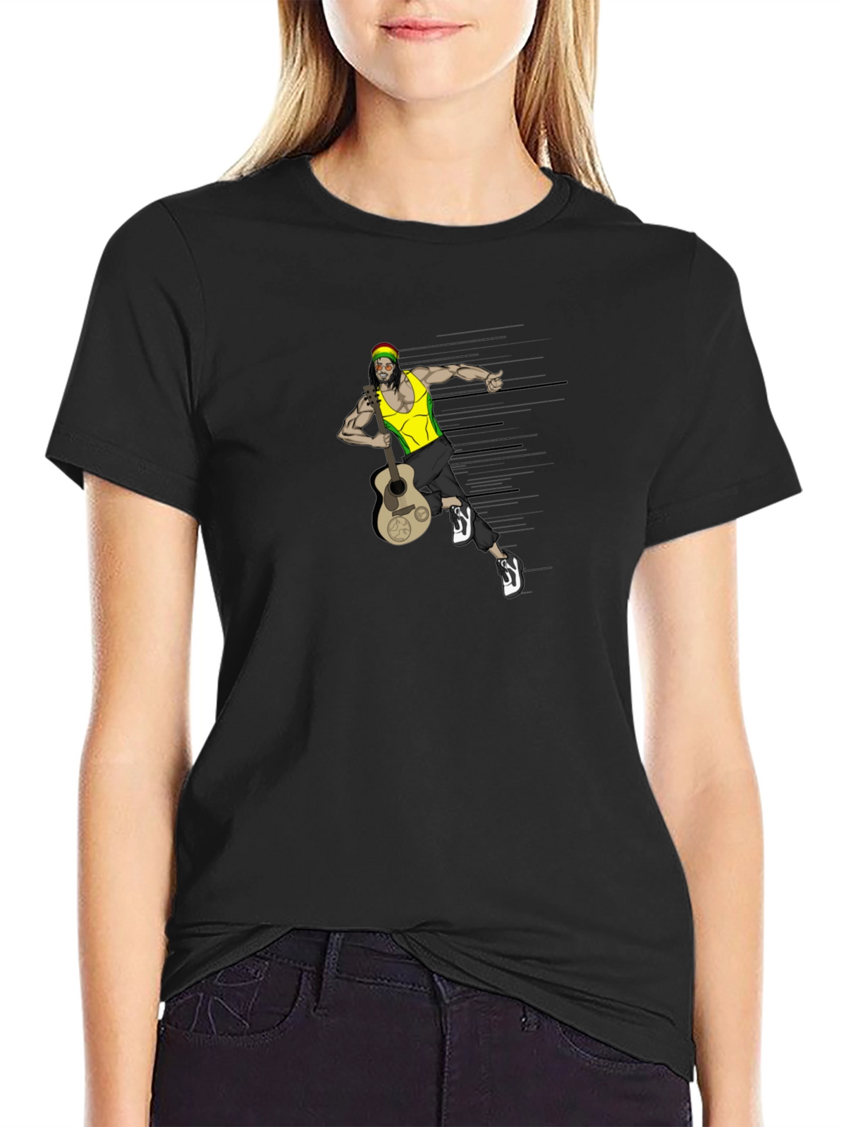Rasta Man Guitar Graphic Tee - Black T-Shirt