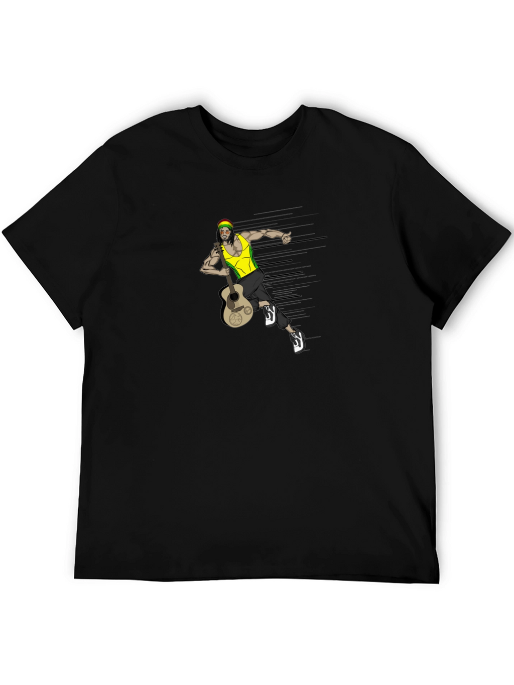 Rasta Man Guitar Graphic Tee - Black T-Shirt