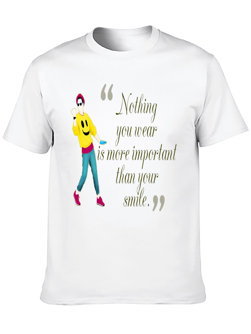 Stylish Black Tee with Smile Quote & Dancer Graphic