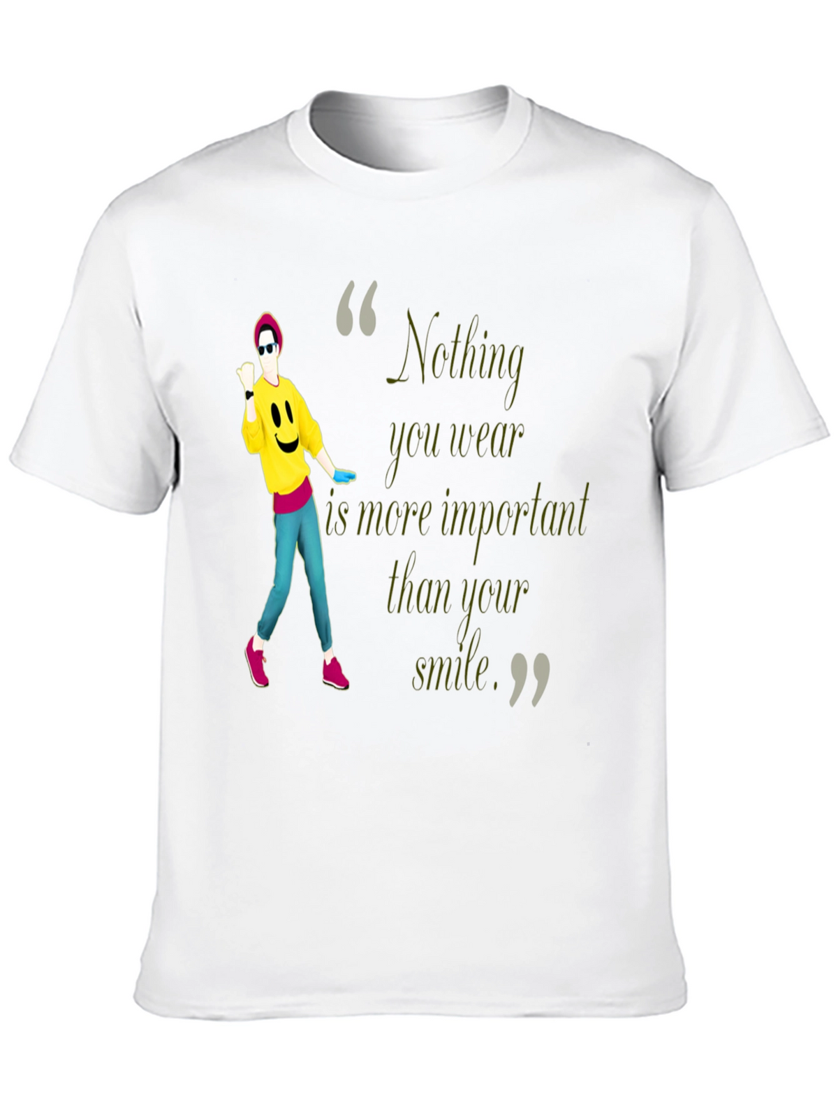 Stylish Black Tee with Smile Quote & Dancer Graphic