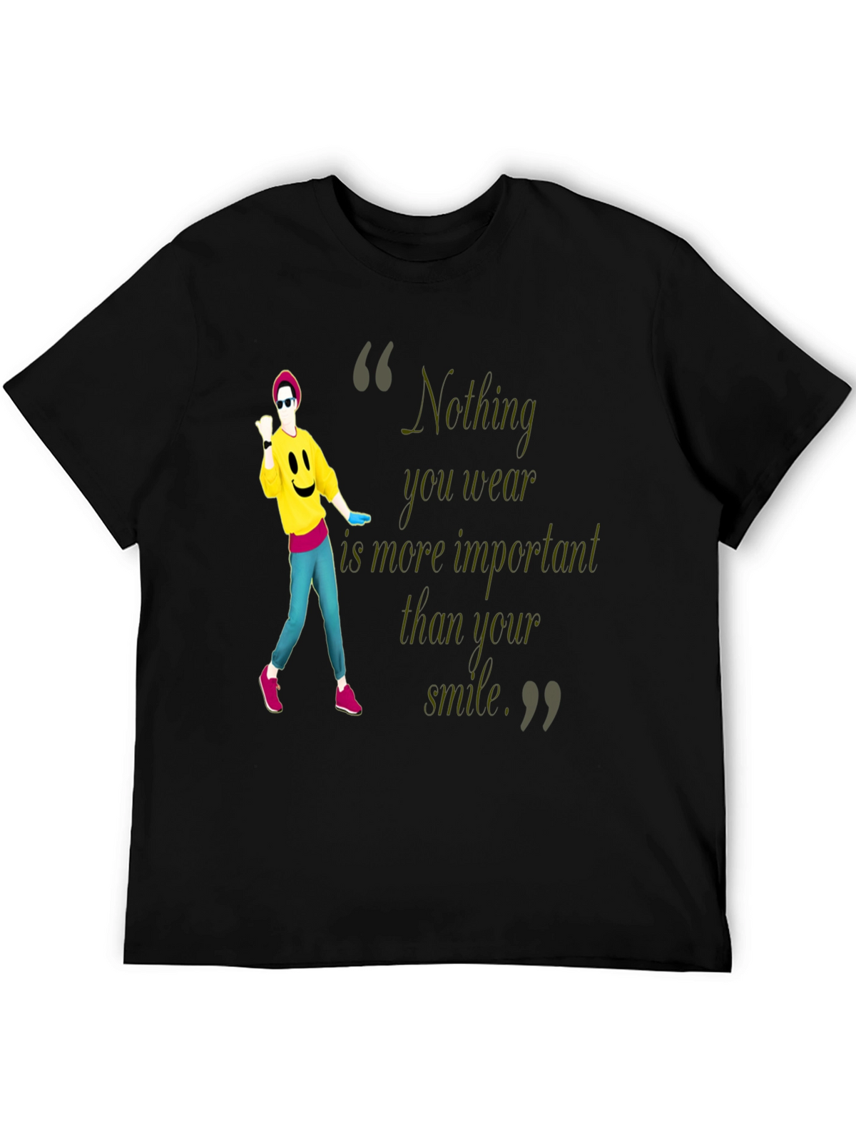 Stylish Black Tee with Smile Quote & Dancer Graphic