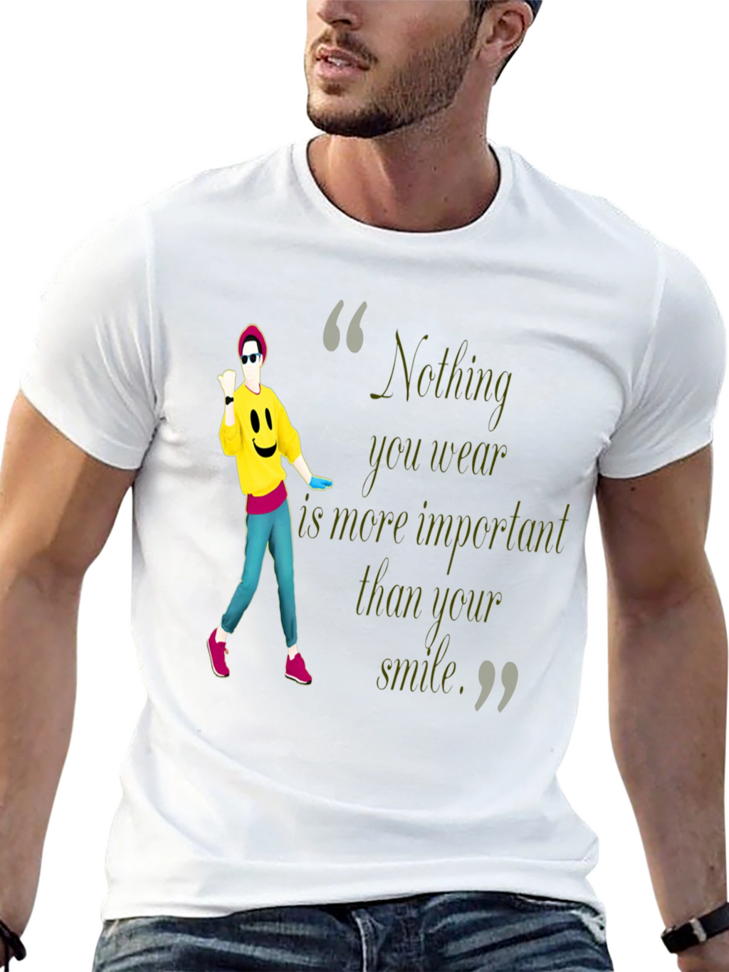 Stylish Black Tee with Smile Quote & Dancer Graphic