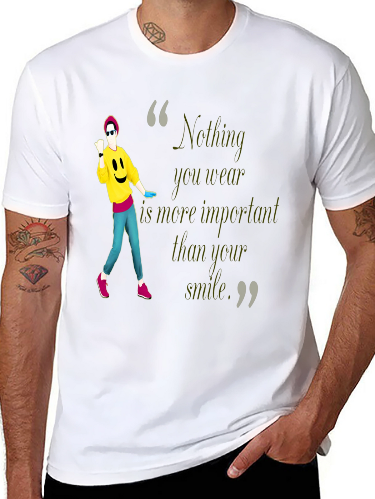 Stylish Black Tee with Smile Quote & Dancer Graphic