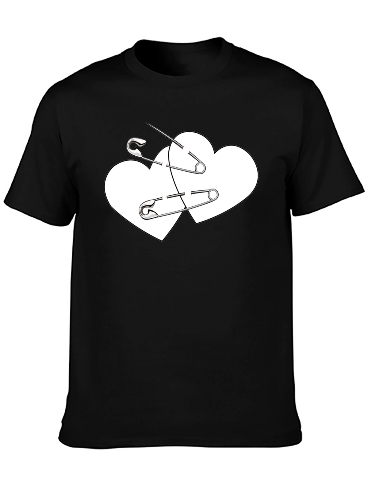 Safety Pin Heart Graphic Tee - Black