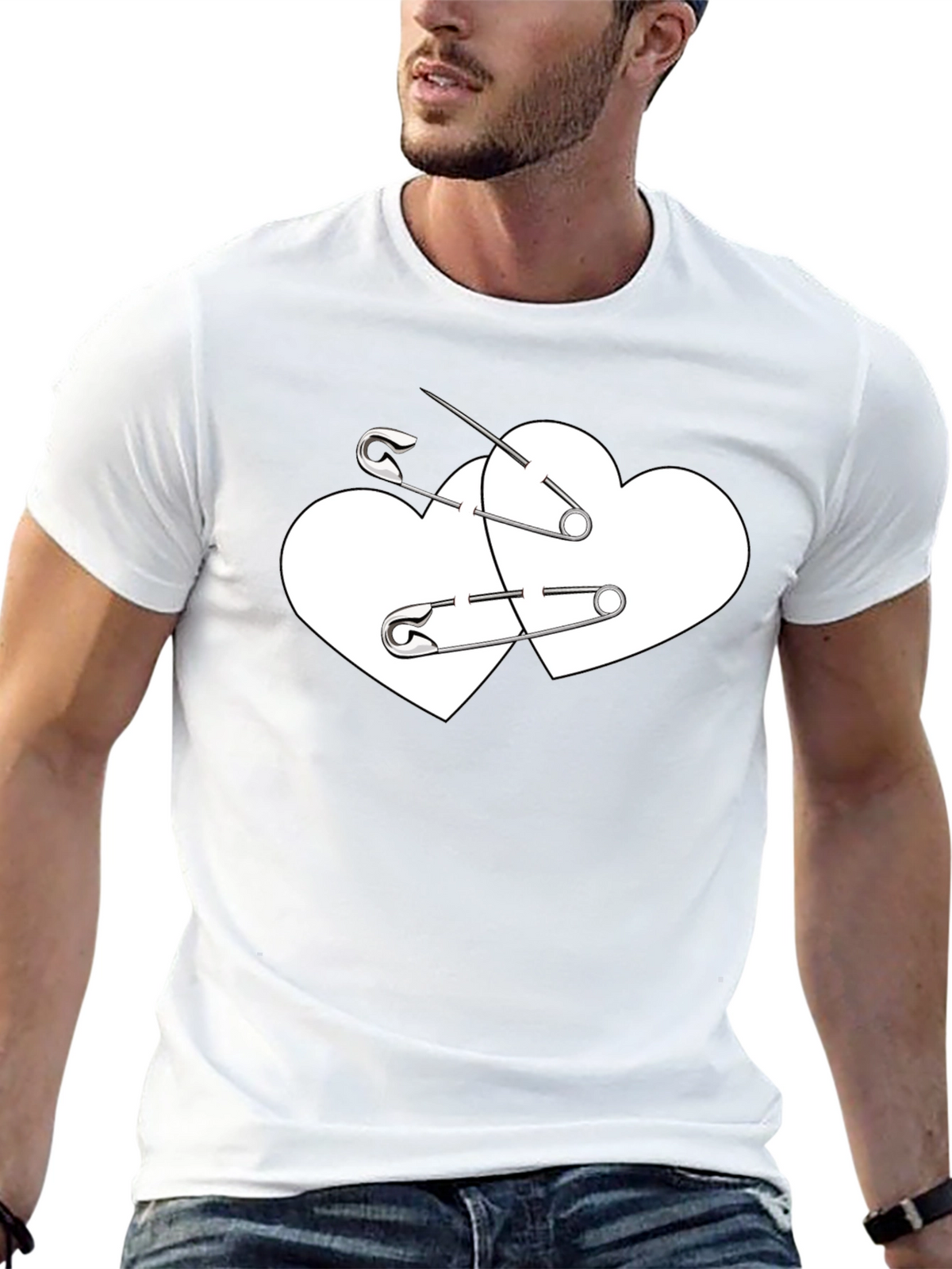 Safety Pin Heart Graphic Tee - Black