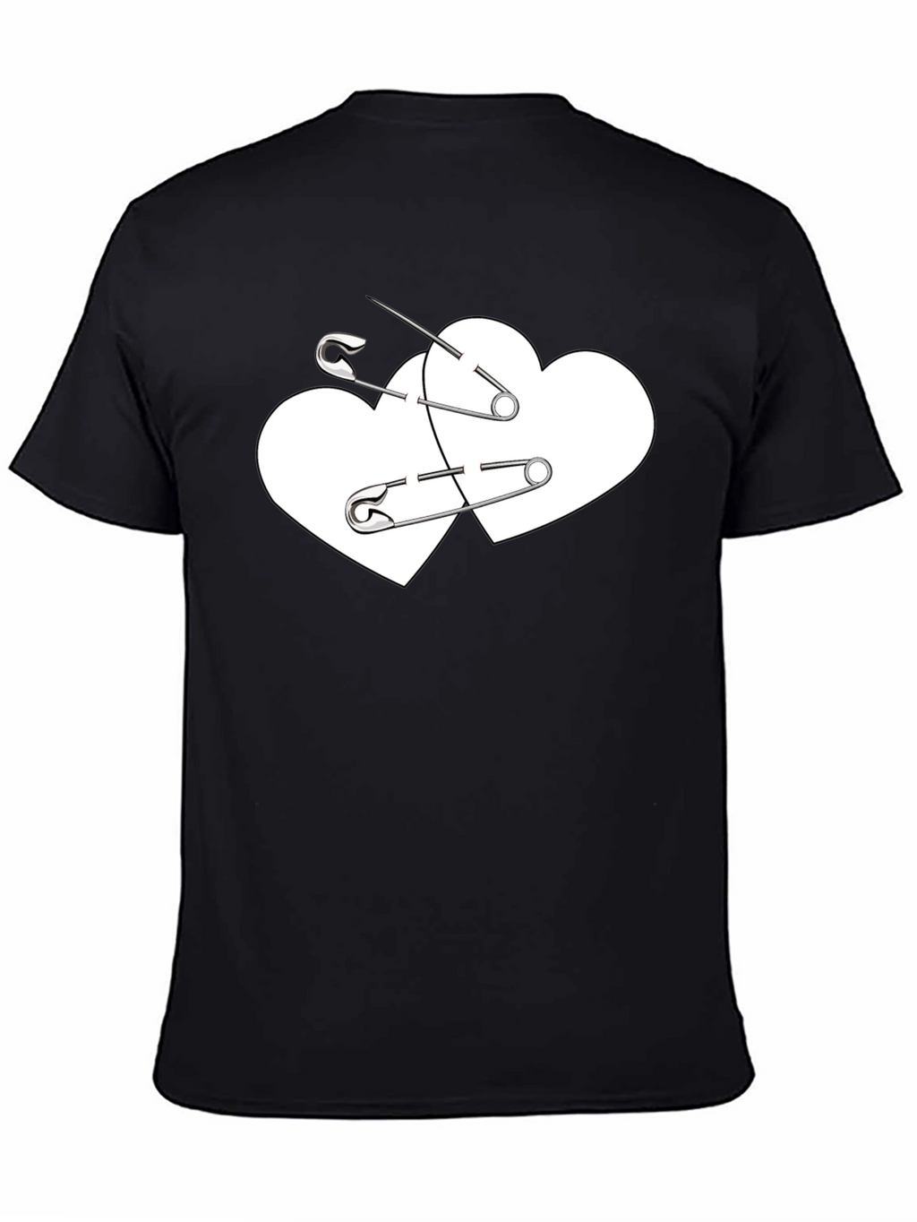 Safety Pin Heart Graphic Tee - Black