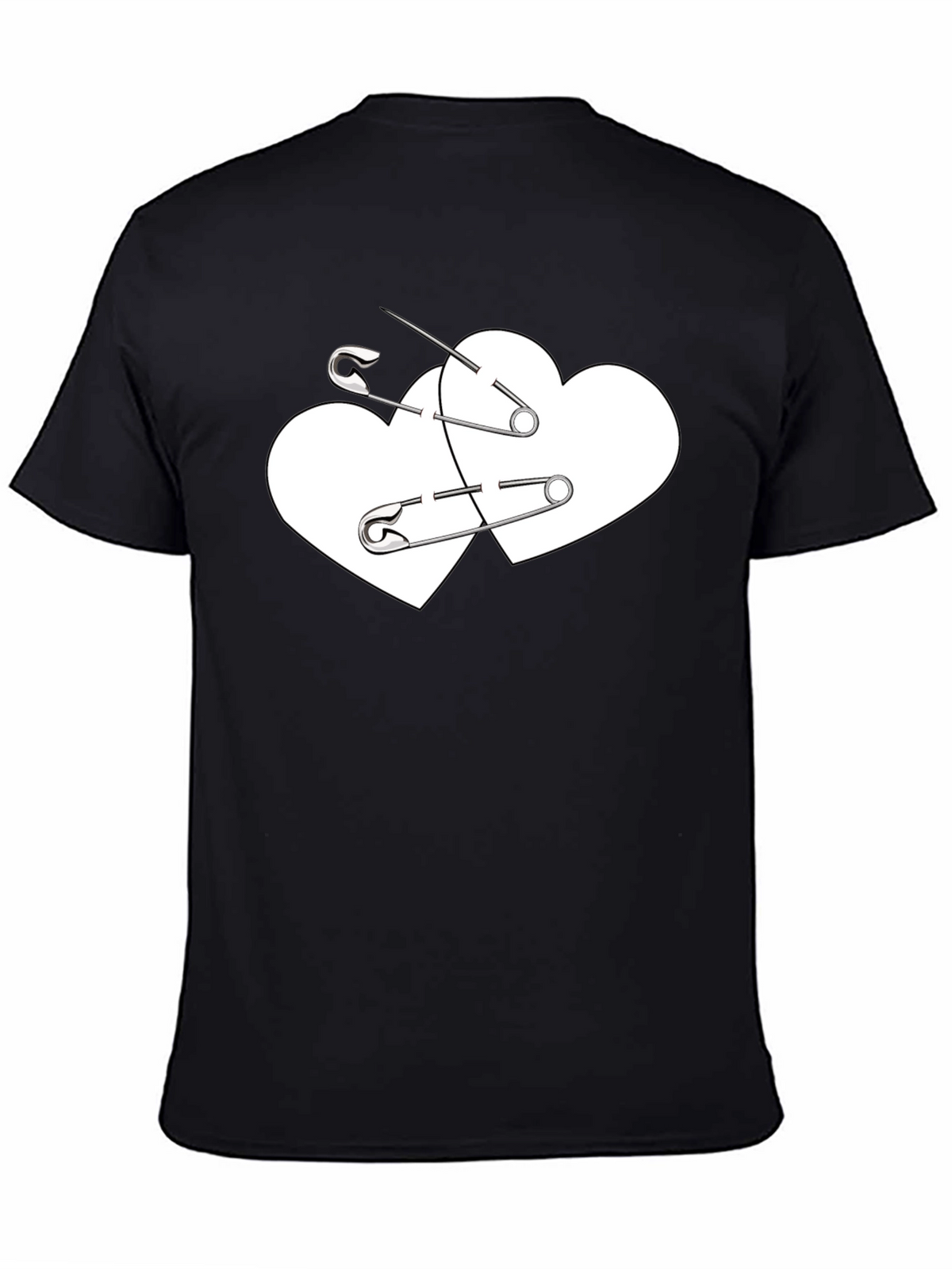 Safety Pin Heart Graphic Tee - Black