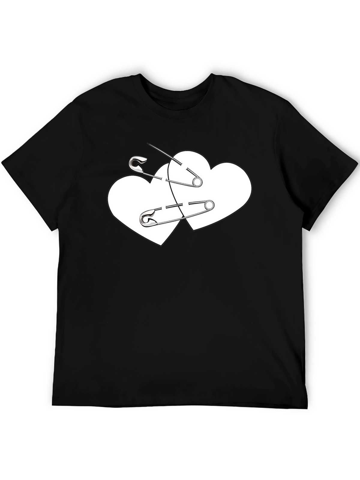 Safety Pin Heart Graphic Tee - Black