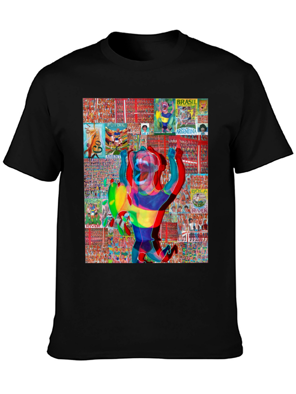 Soccer Collage Graphic Tee - Black Cotton Blend