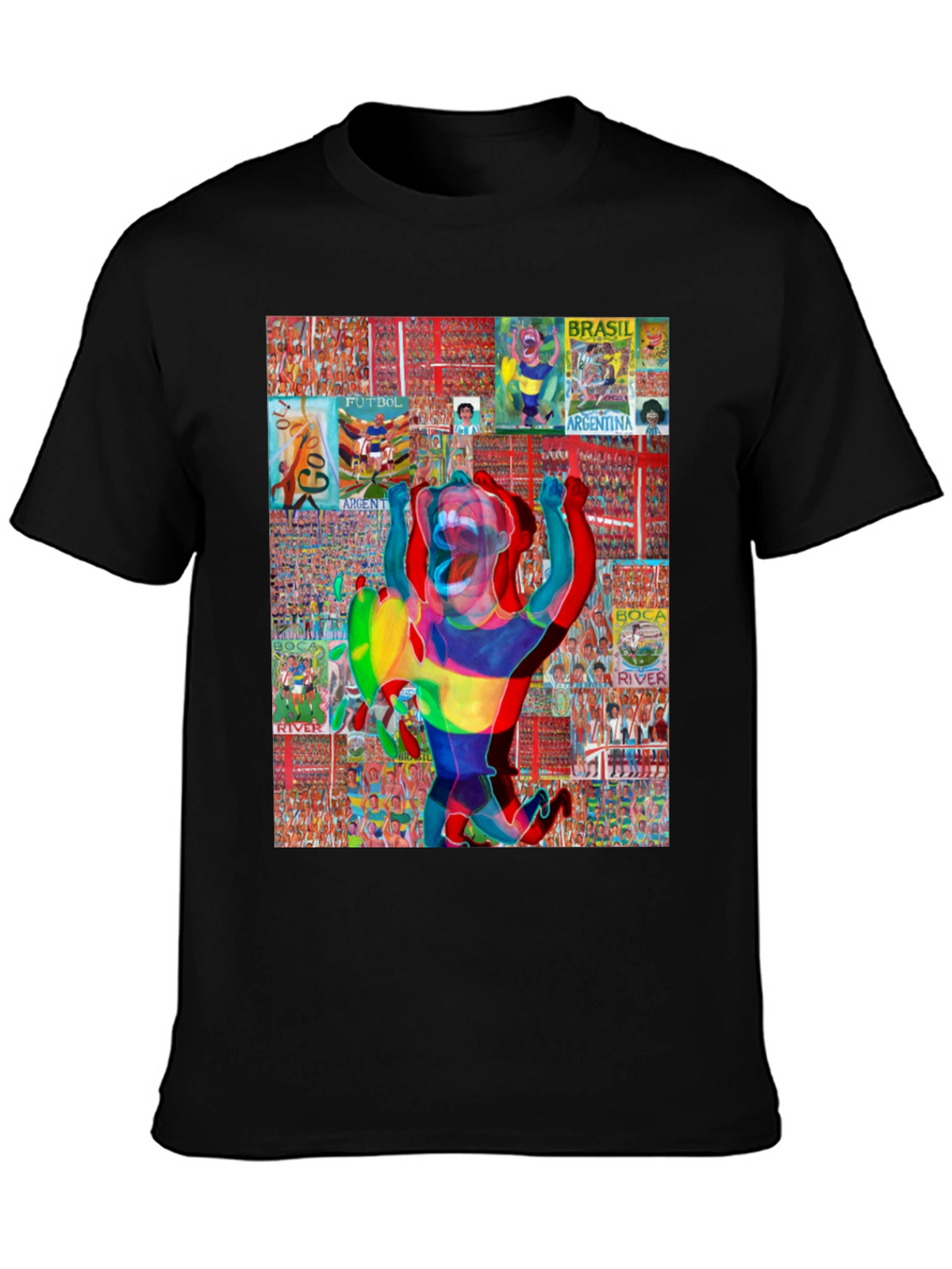 Soccer Collage Graphic Tee - Black Cotton Blend