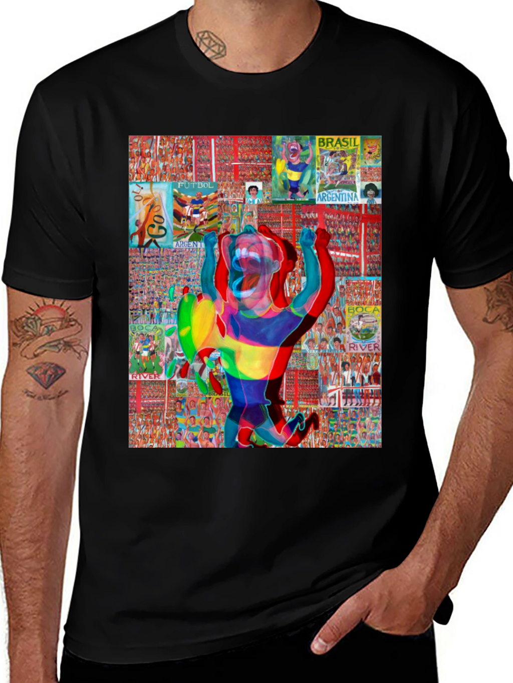 Soccer Collage Graphic Tee - Black Cotton Blend