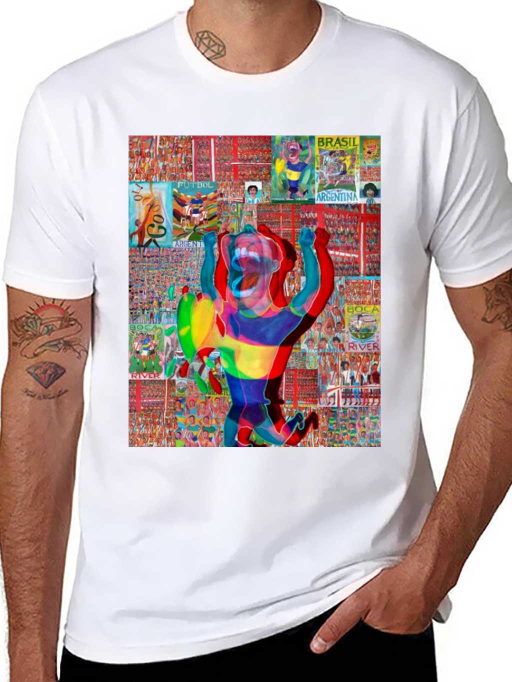 Soccer Collage Graphic Tee - Black Cotton Blend