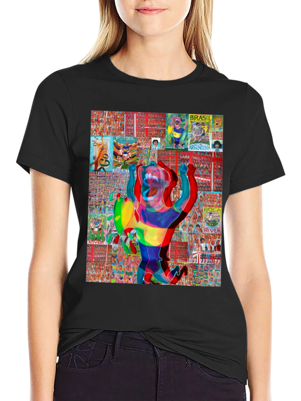 Soccer Collage Graphic Tee - Black Cotton Blend