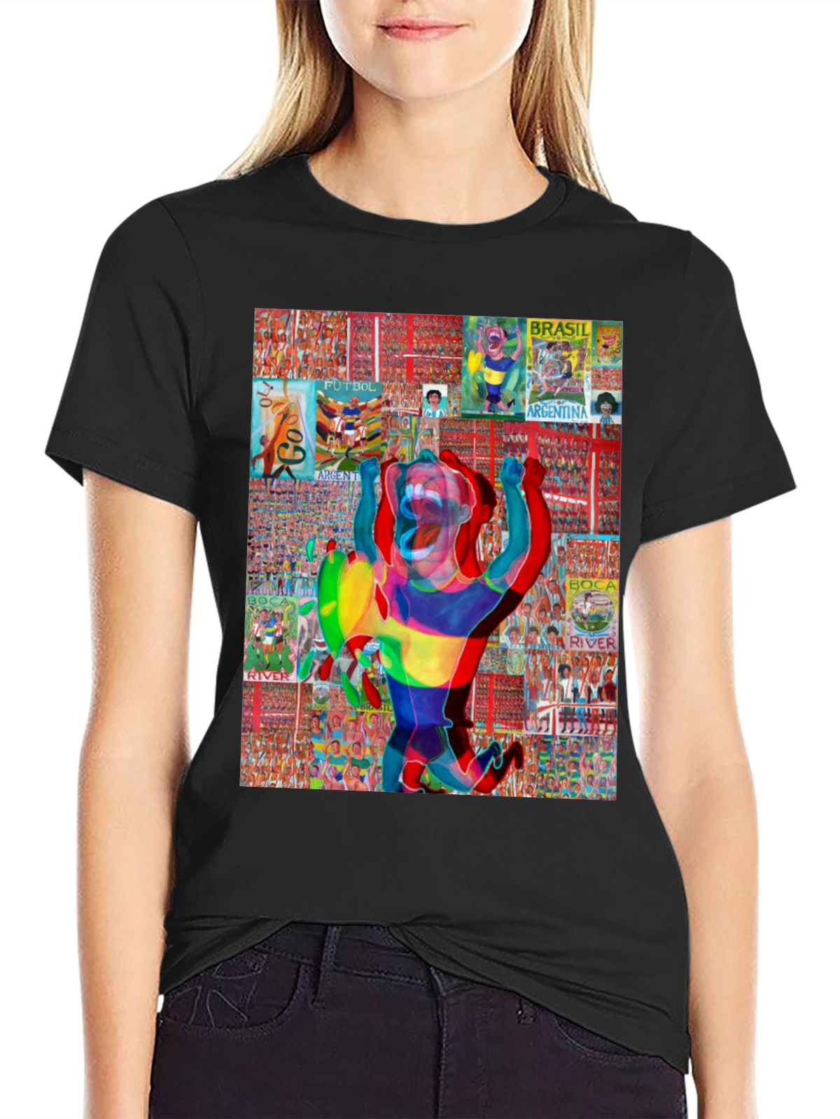 Soccer Collage Graphic Tee - Black Cotton Blend