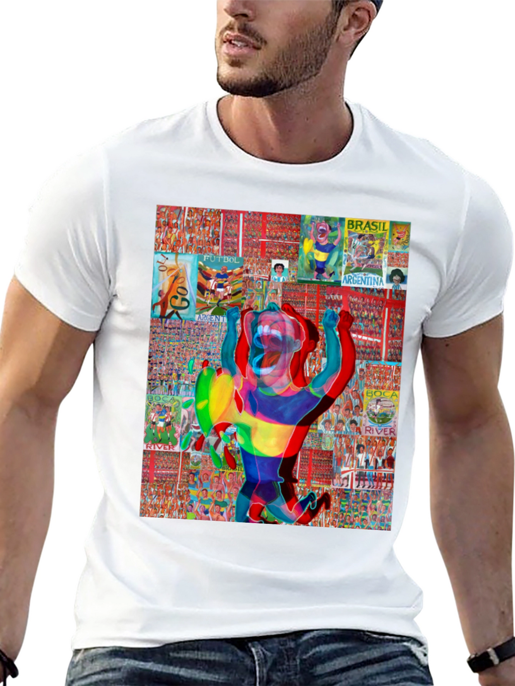 Soccer Collage Graphic Tee - Black Cotton Blend