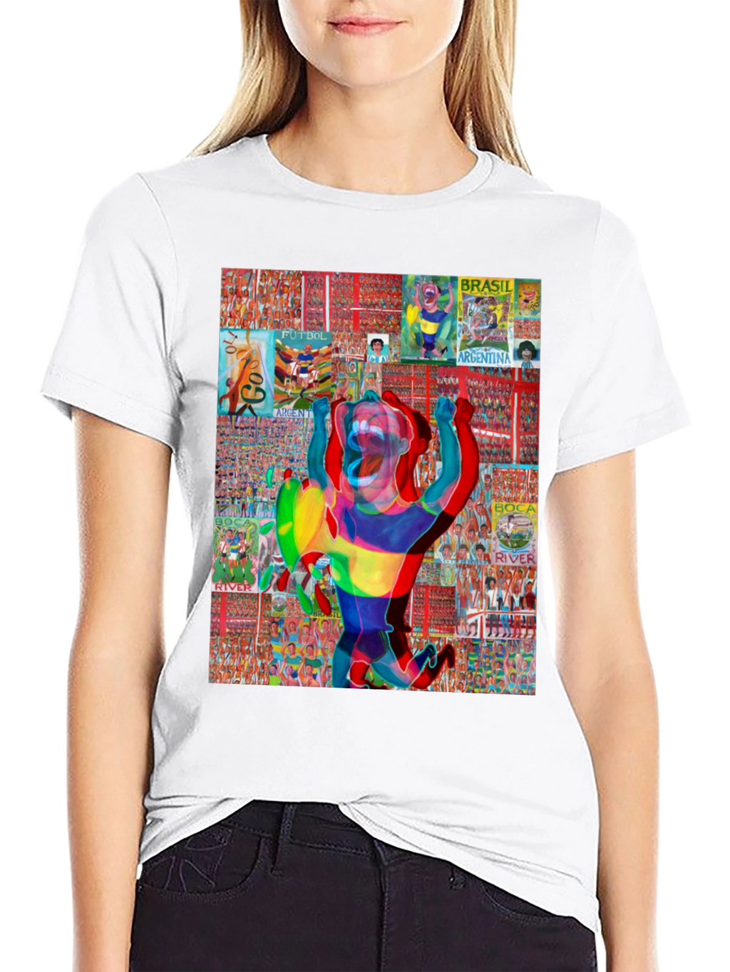Soccer Collage Graphic Tee - Black Cotton Blend