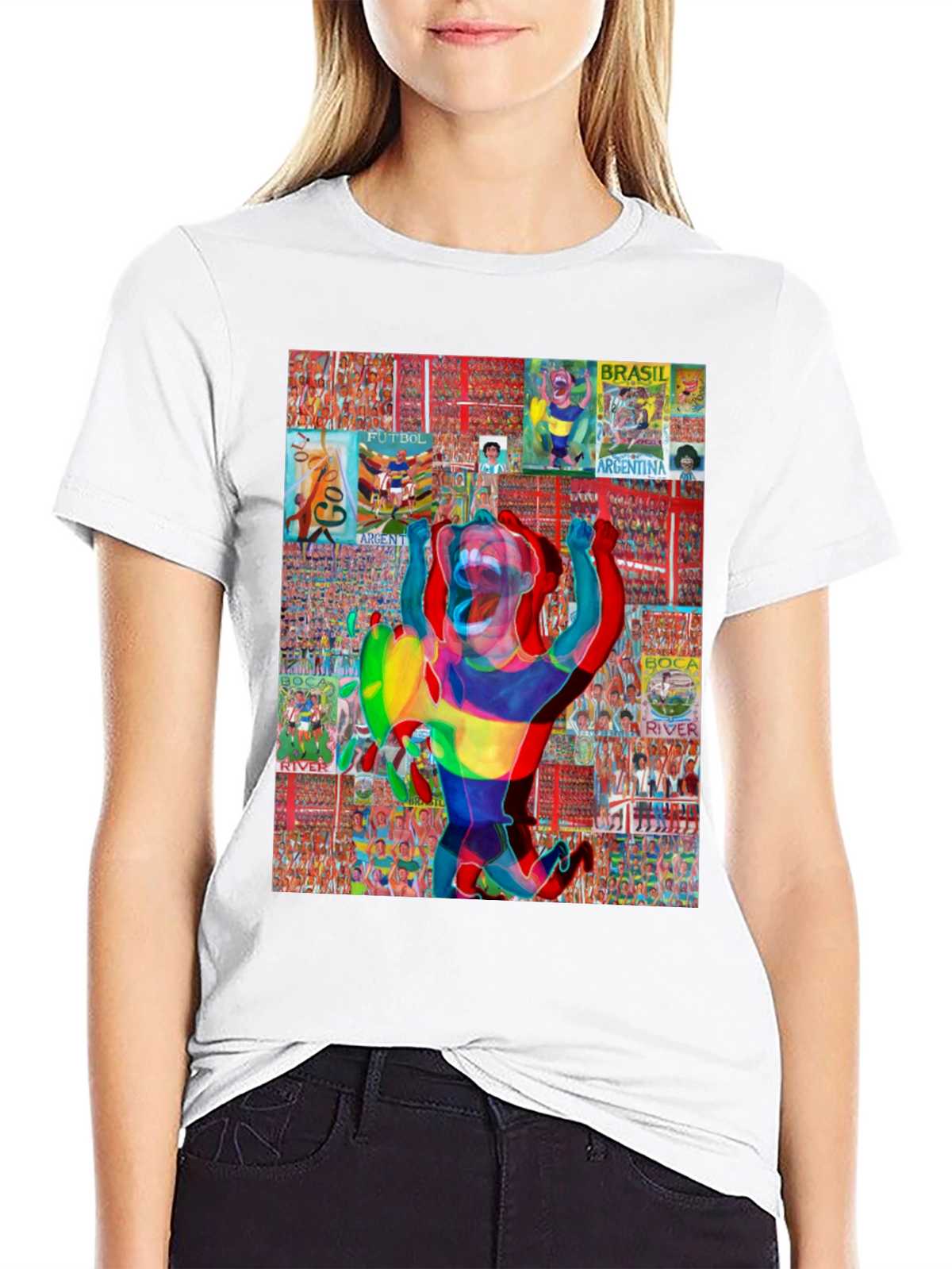 Soccer Collage Graphic Tee - Black Cotton Blend