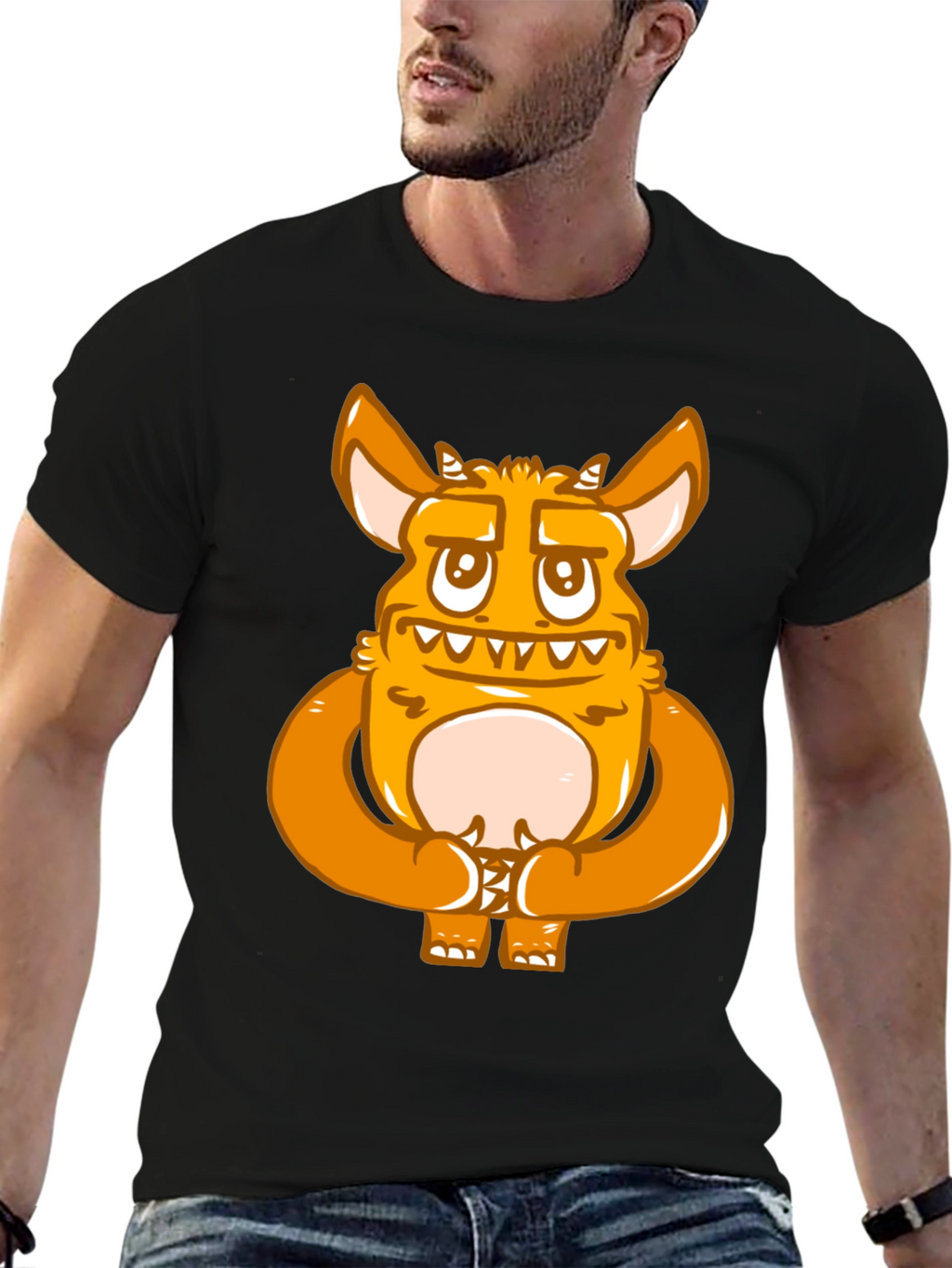 Cartoon Monster Graphic Print Black T-Shirt