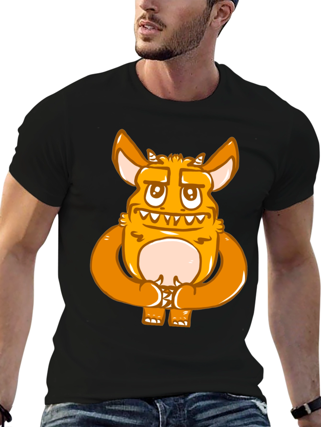 Cartoon Monster Graphic Print Black T-Shirt