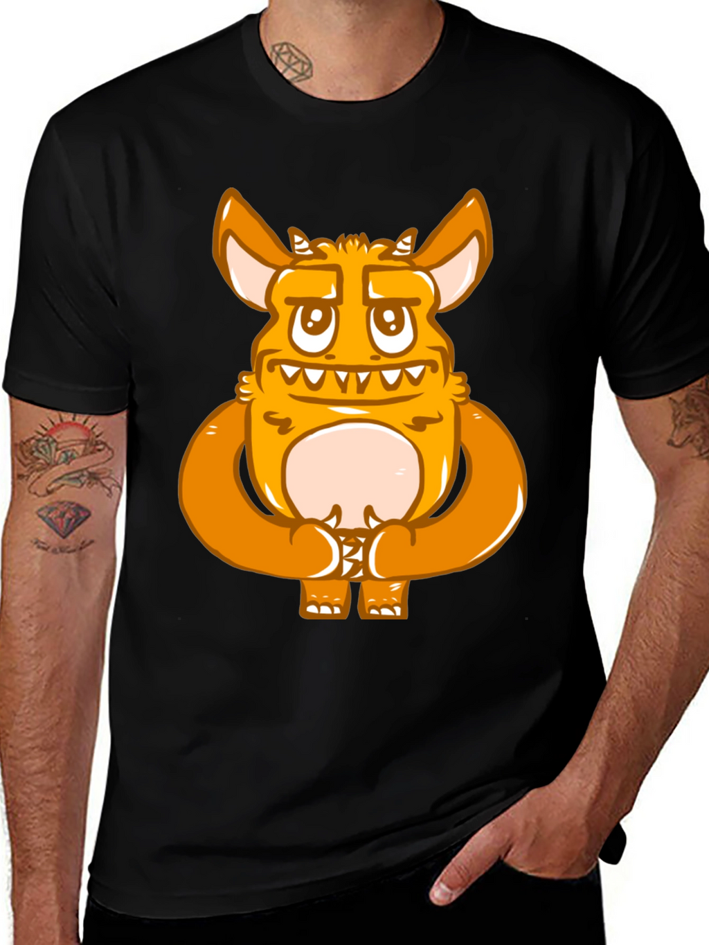 Cartoon Monster Graphic Print Black T-Shirt