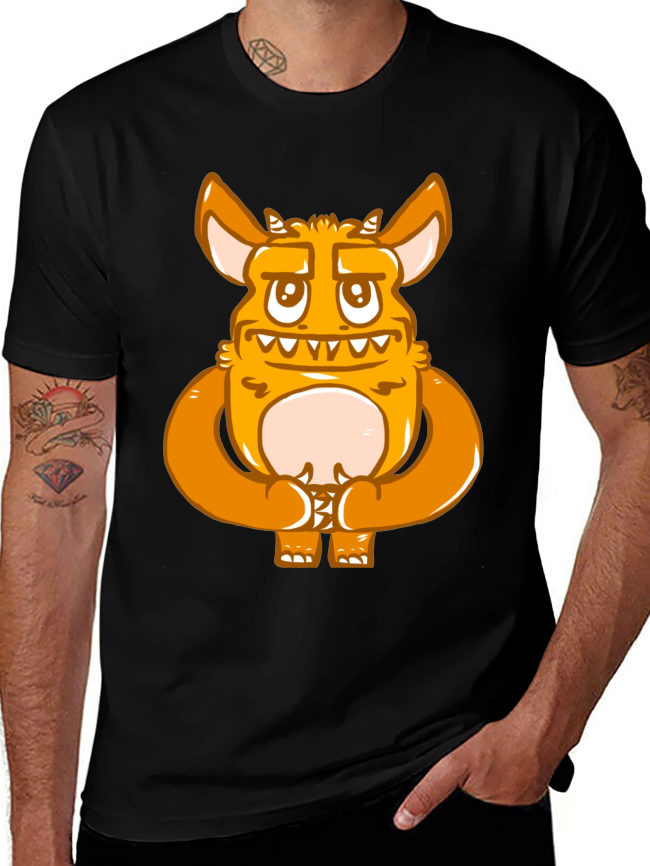 Cartoon Monster Graphic Print Black T-Shirt
