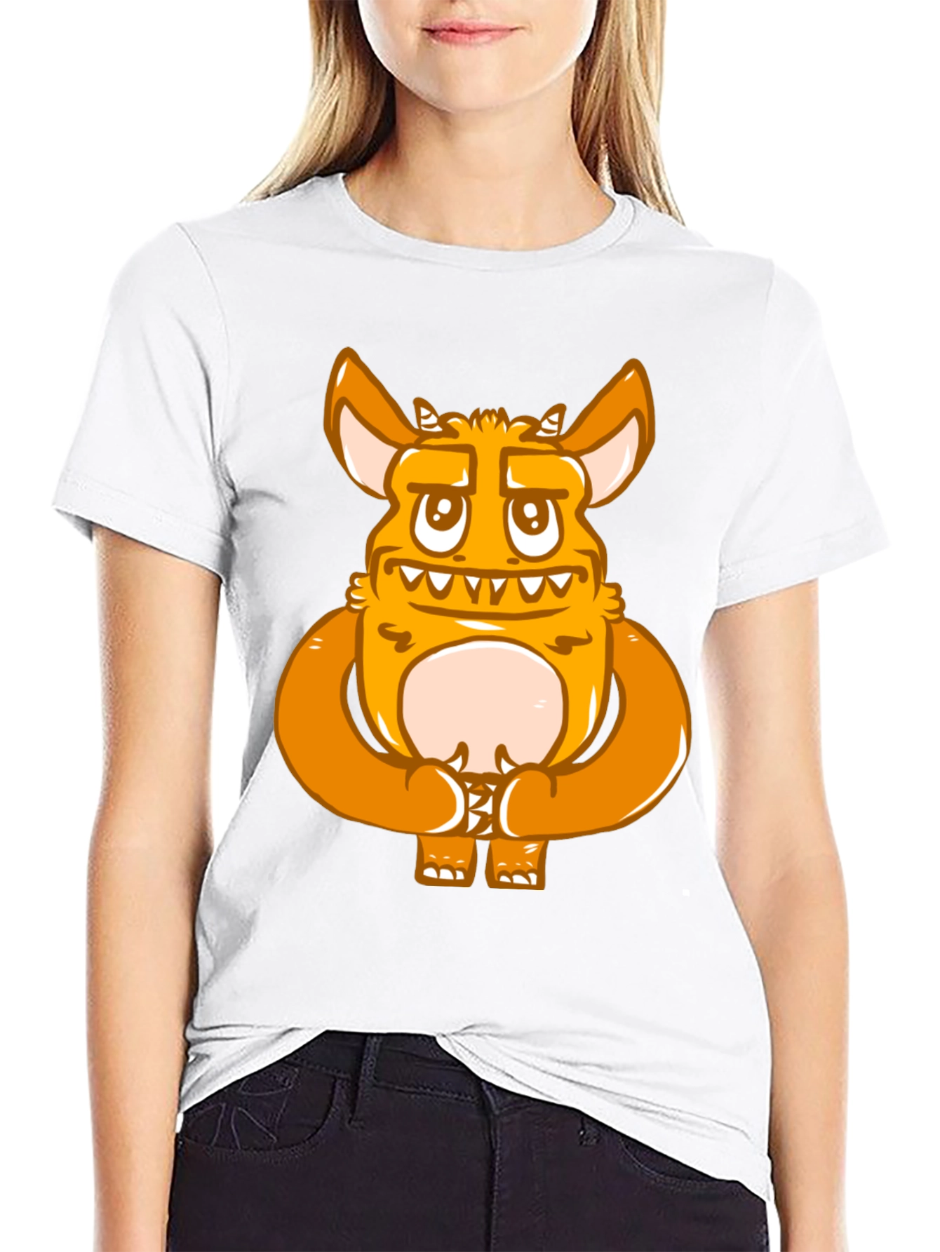 Cartoon Monster Graphic Print Black T-Shirt