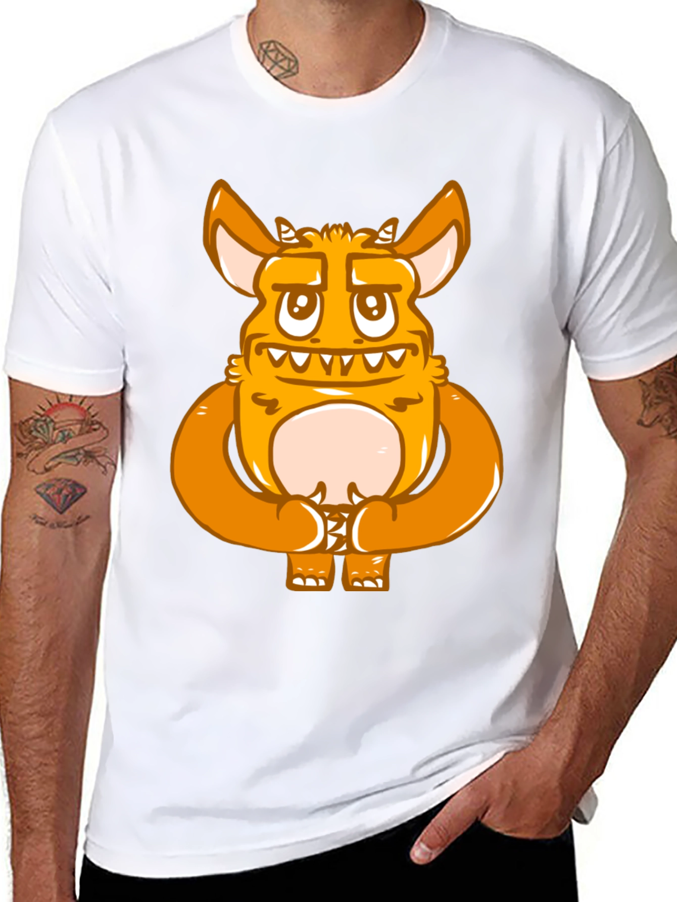 Cartoon Monster Graphic Print Black T-Shirt