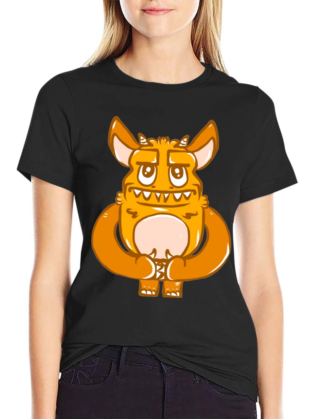 Cartoon Monster Graphic Print Black T-Shirt