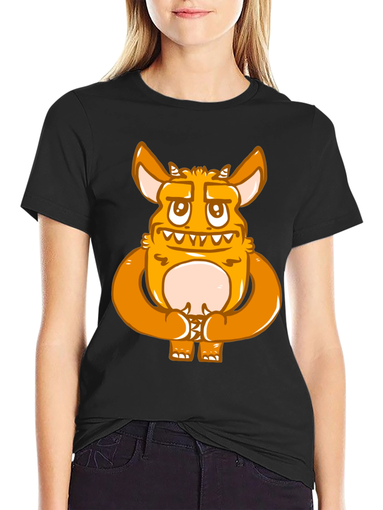 Cartoon Monster Graphic Print Black T-Shirt