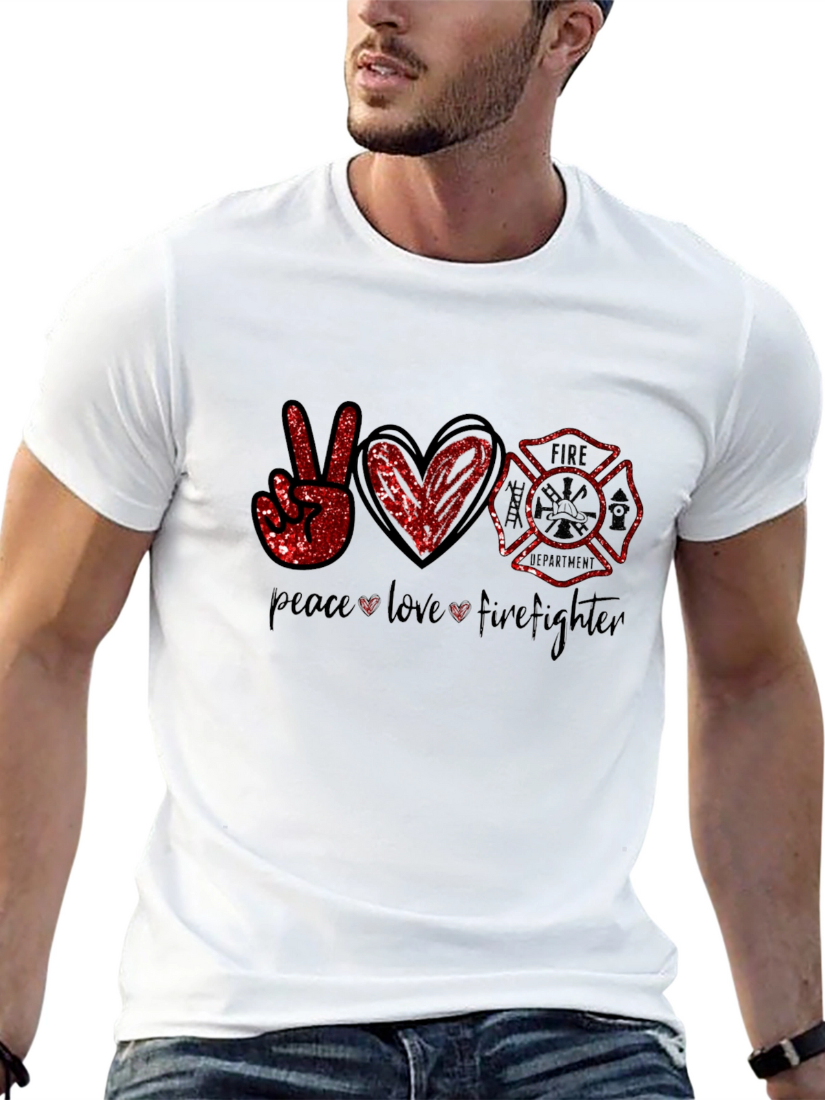 Peace Love Firefighter Graphic Tee