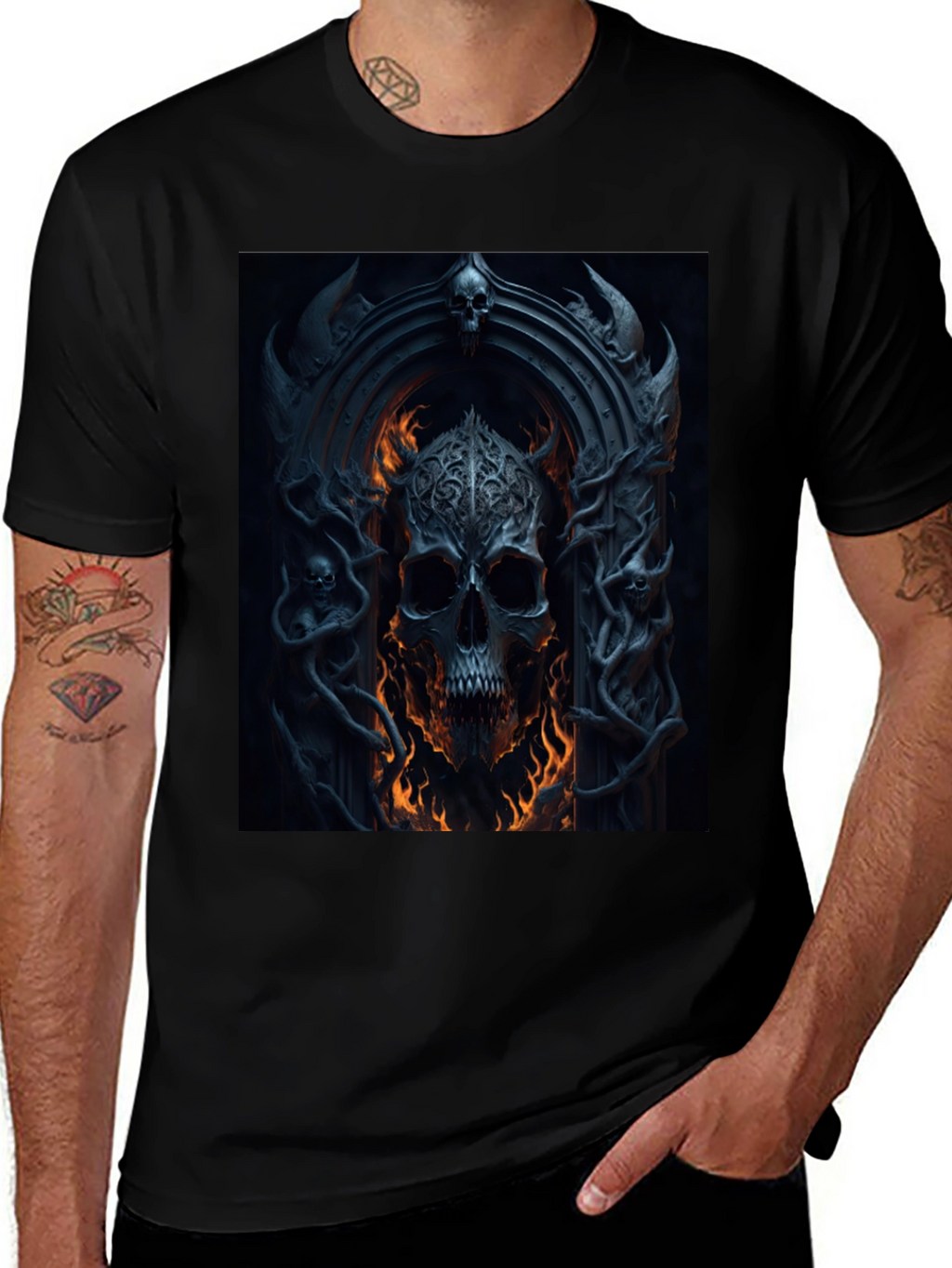 Skull Portal Graphic Black Tee - Gothic Design