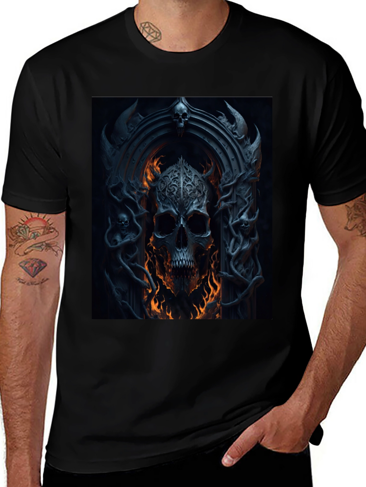 Skull Portal Graphic Black Tee - Gothic Design