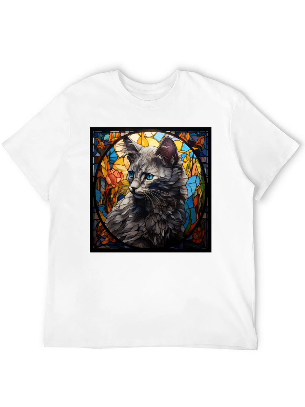 Stained Glass Cat Graphic Tee - Unique Design