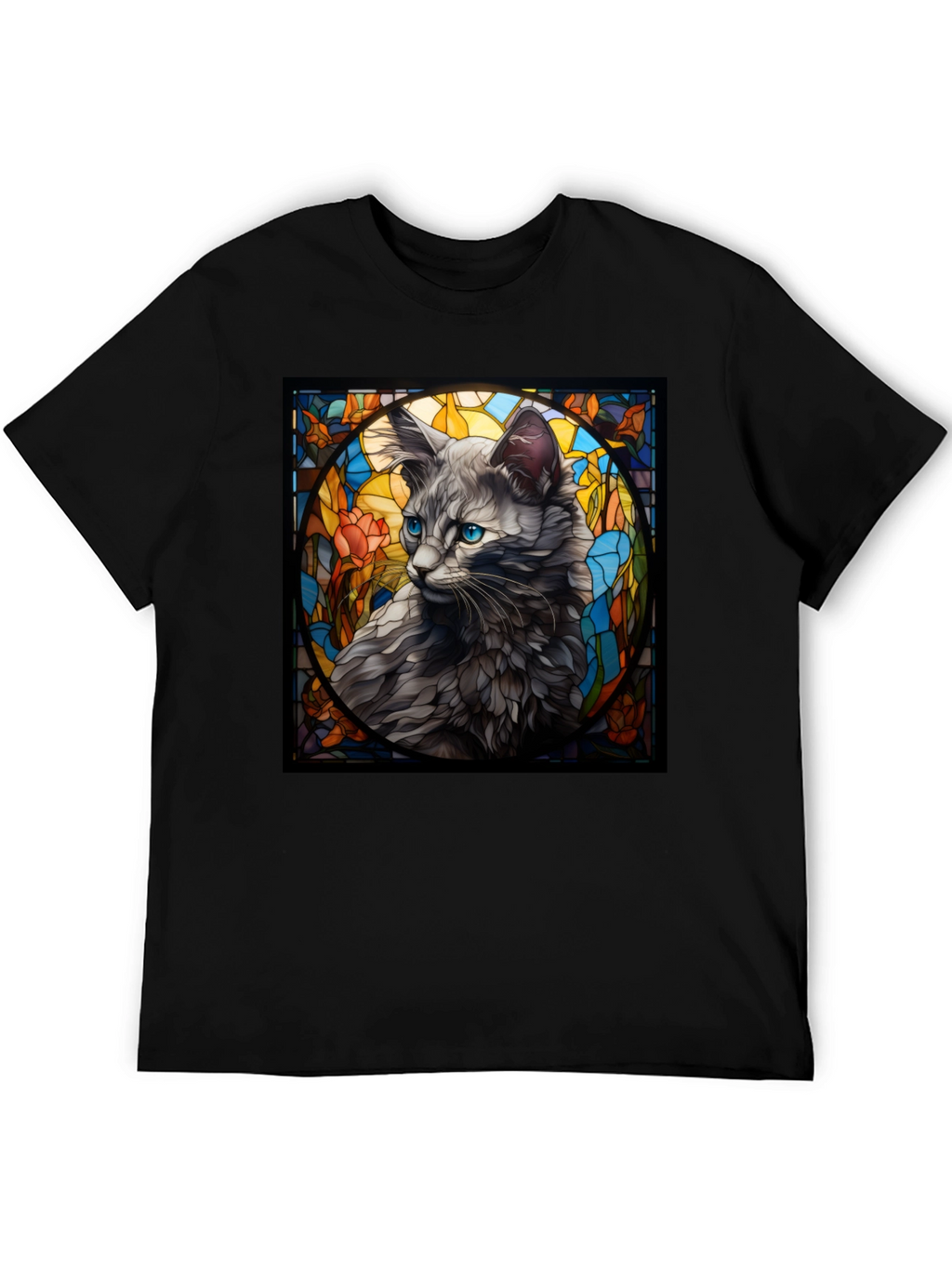 Stained Glass Cat Graphic Tee - Unique Design