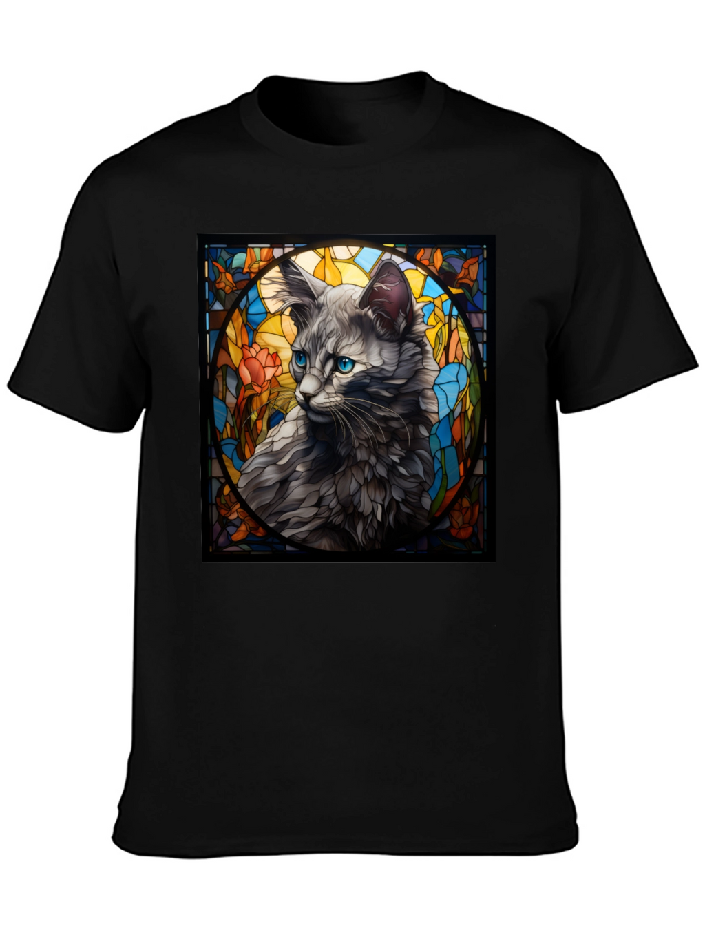 Stained Glass Cat Graphic Tee - Unique Design