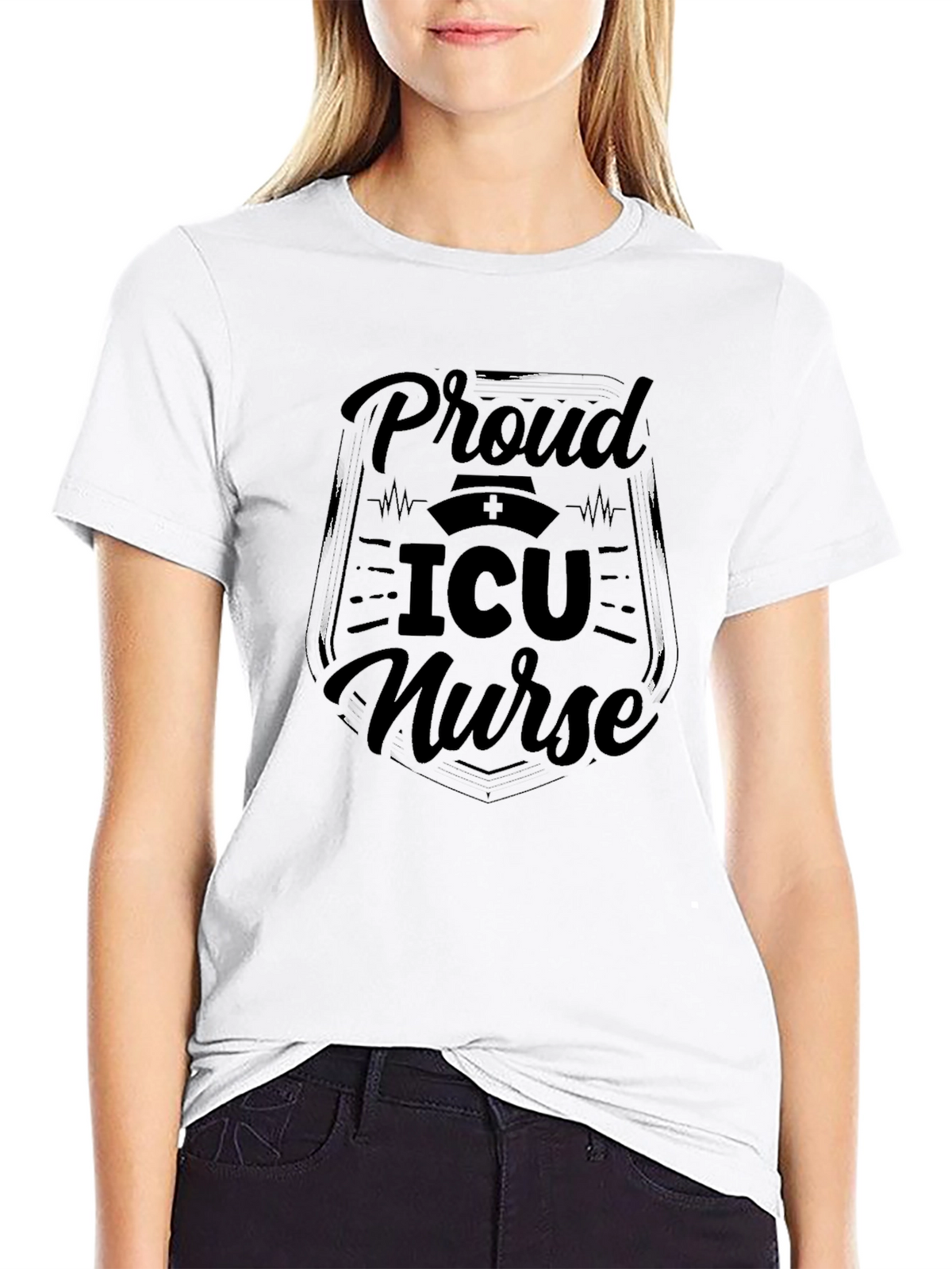 Proud ICU Nurse Black Graphic Tee