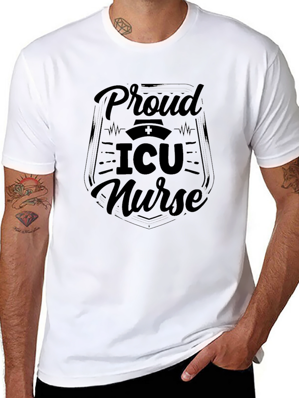 Proud ICU Nurse Black Graphic Tee