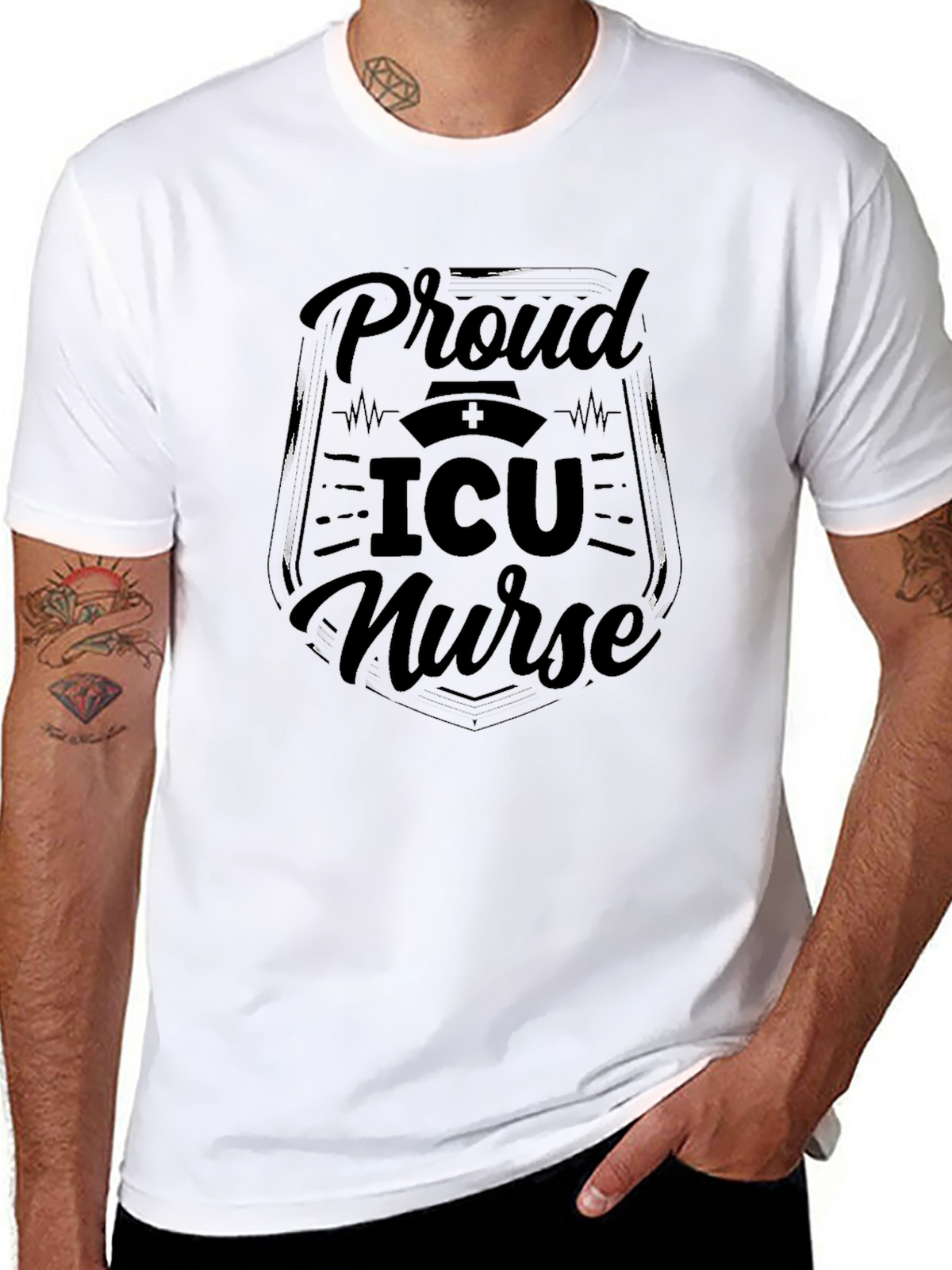 Proud ICU Nurse Black Graphic Tee