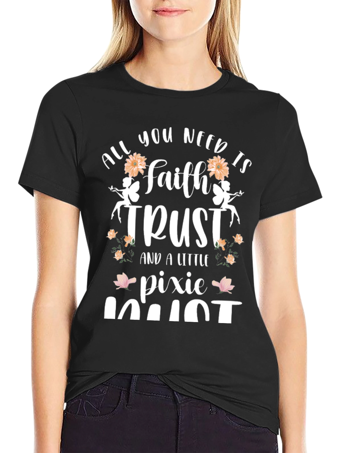 Faith Trust Pixie Dust Black Graphic T-Shirt