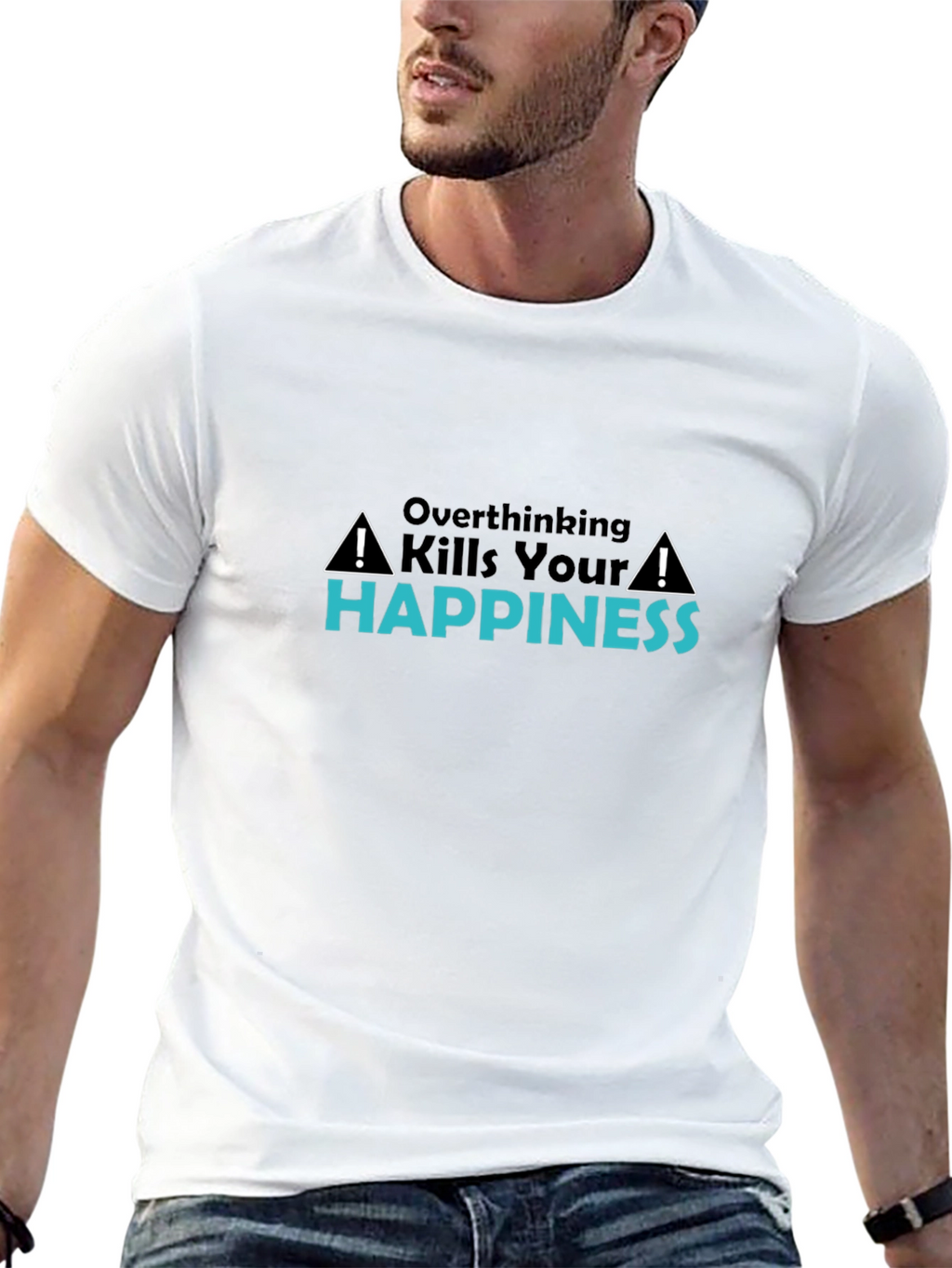 Overthinking Kills Happiness Black T-Shirt