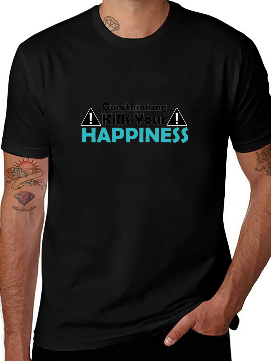 Overthinking Kills Happiness Black T-Shirt