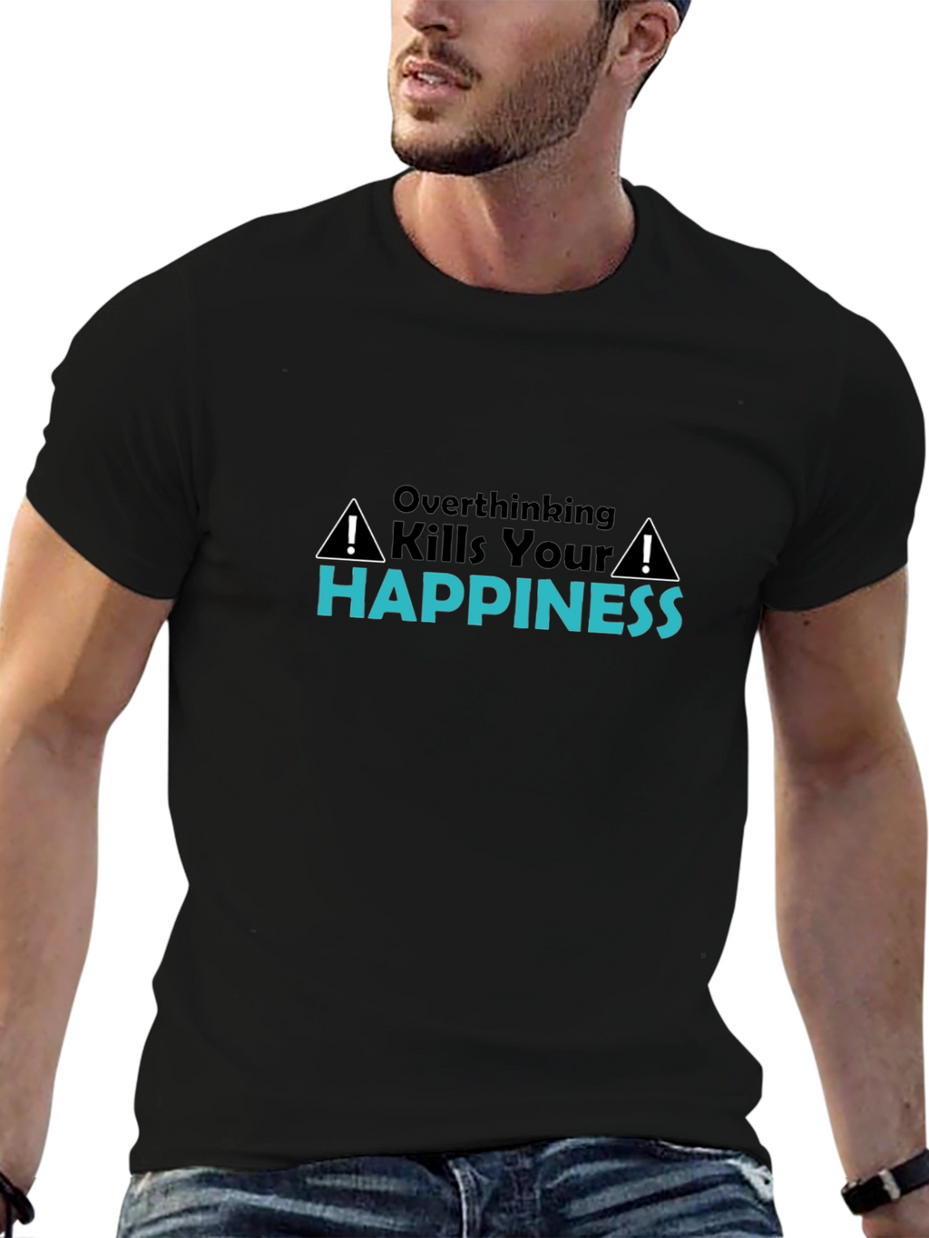 Overthinking Kills Happiness Black T-Shirt