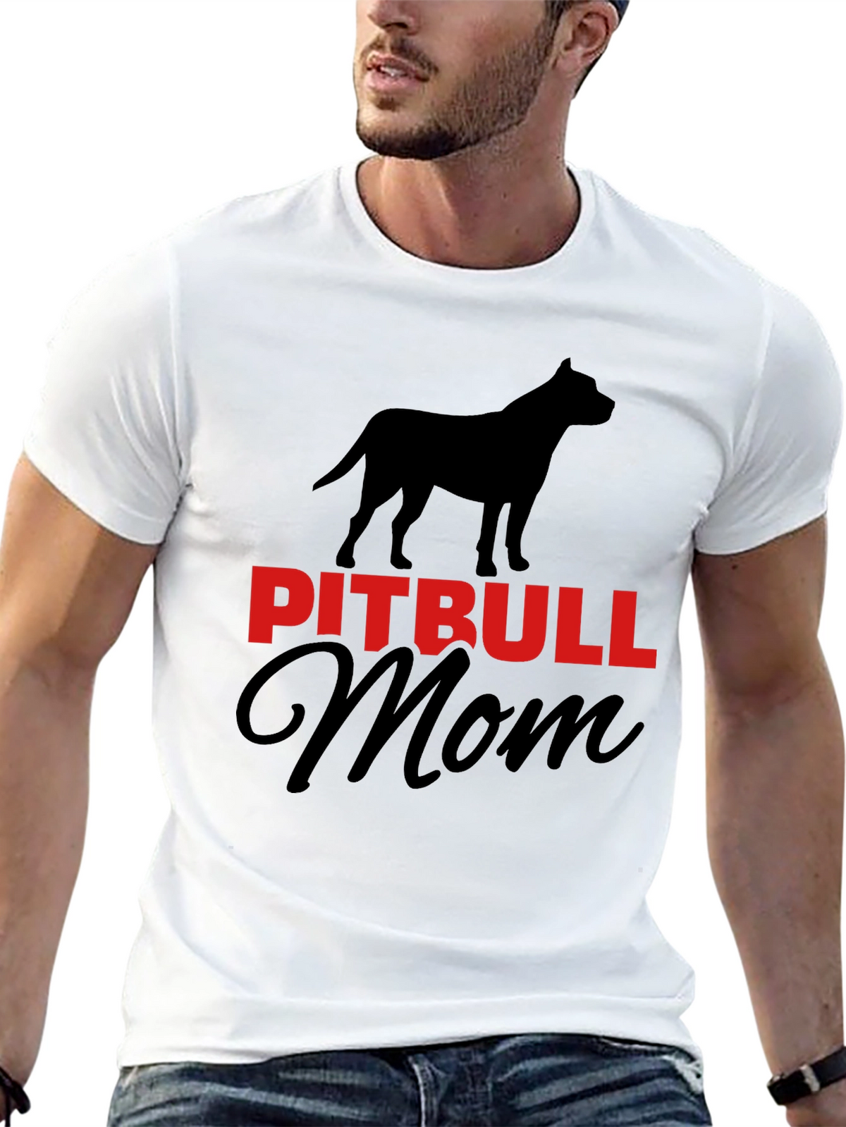 Pitbull Mom Graphic Tee - Black Cotton Blend