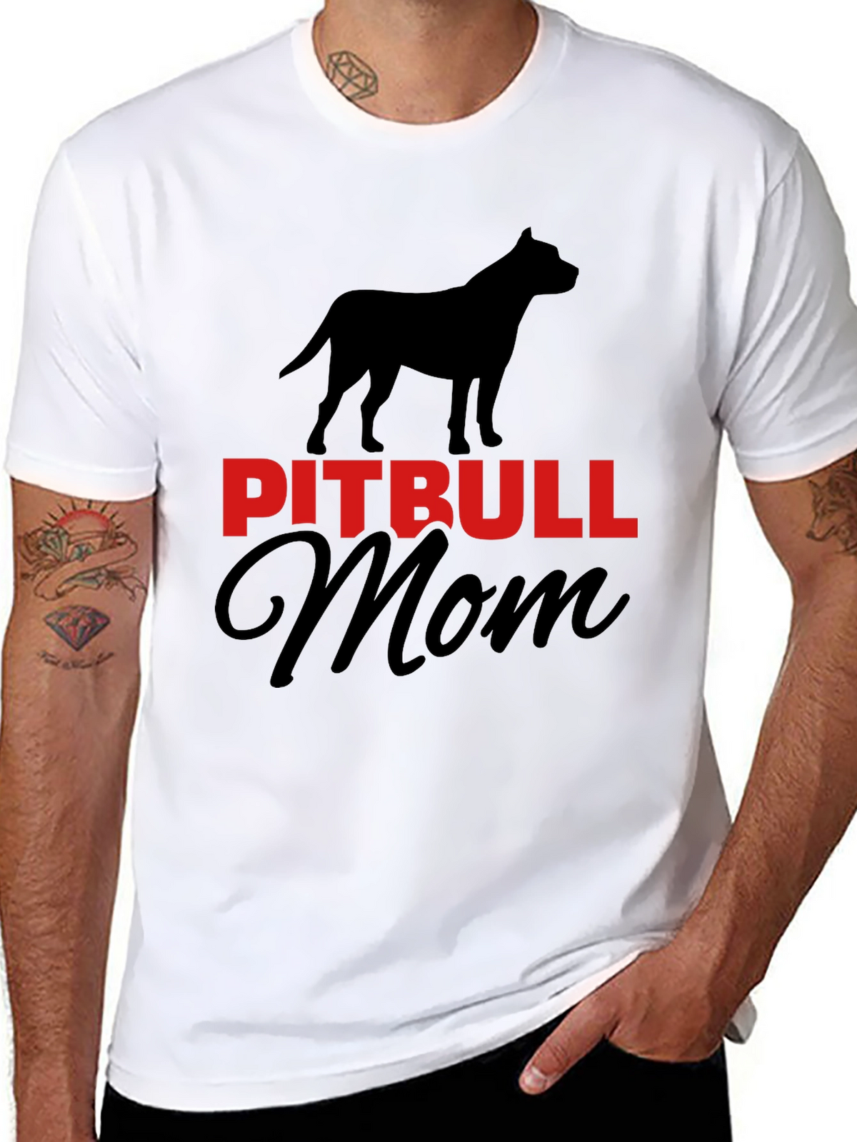 Pitbull Mom Graphic Tee - Black Cotton Blend