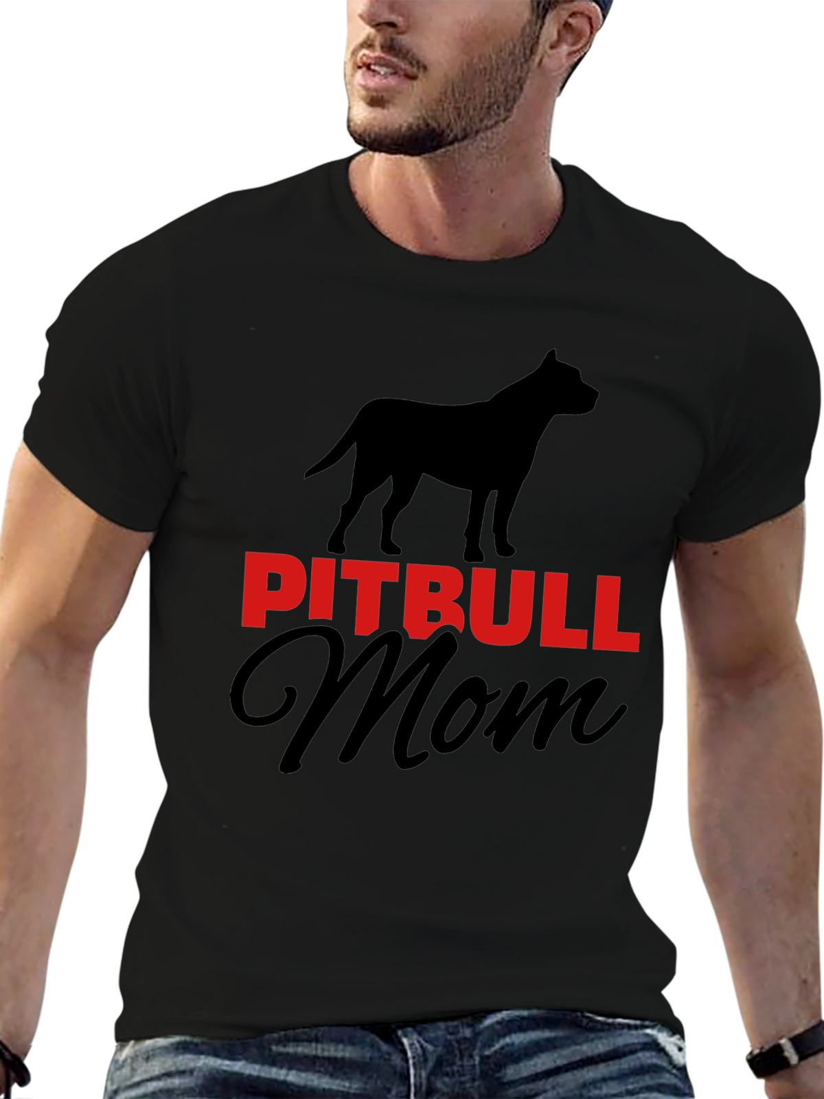Pitbull Mom Graphic Tee - Black Cotton Blend